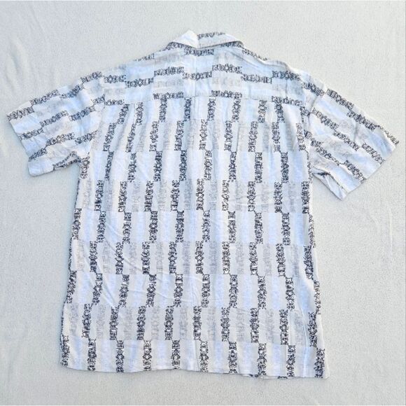 Puritan Beige White and Black Tiki Men's Short Sleeve Button Up Shirt - Picture 6 of 6